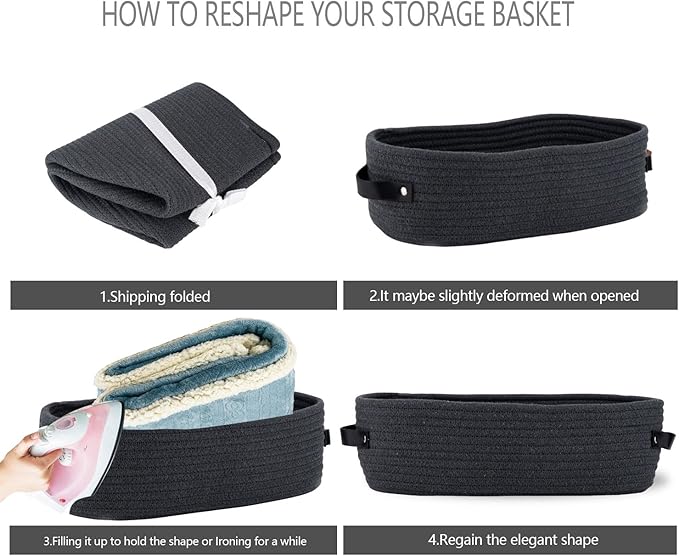 Cotton Rope Toilet Paper Holder Basket with Handle, Home Decor Organizing Small Baskets, Nursery Basket 13"x5.9"x4" Dark Gray