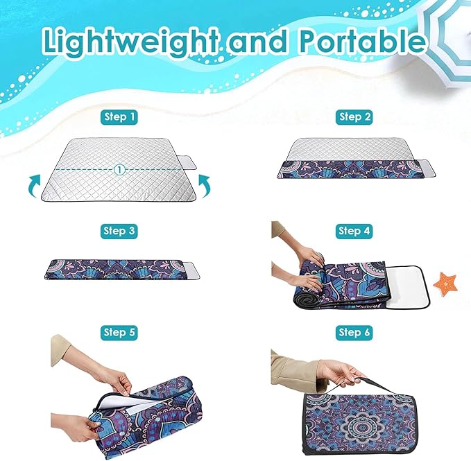 Waterproof Picnic Outdoor Blanket, 79" x 59" Sandproof Foldable Large Picnic Blanket for Beach, Camping, Park, Travel, Concert, Great Gift for Families and Couples (Boho Flowers)
