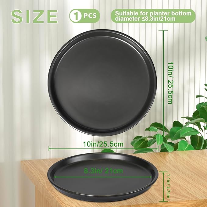 EPFamily Plant Tray for Pots 10 Inch - Ceramic Plant Saucer for Indoors, Plant Drip Tray, Plant Plates to Catch Water, Flower Pot Saucer, Decorative Plant Drainage Tray, Black