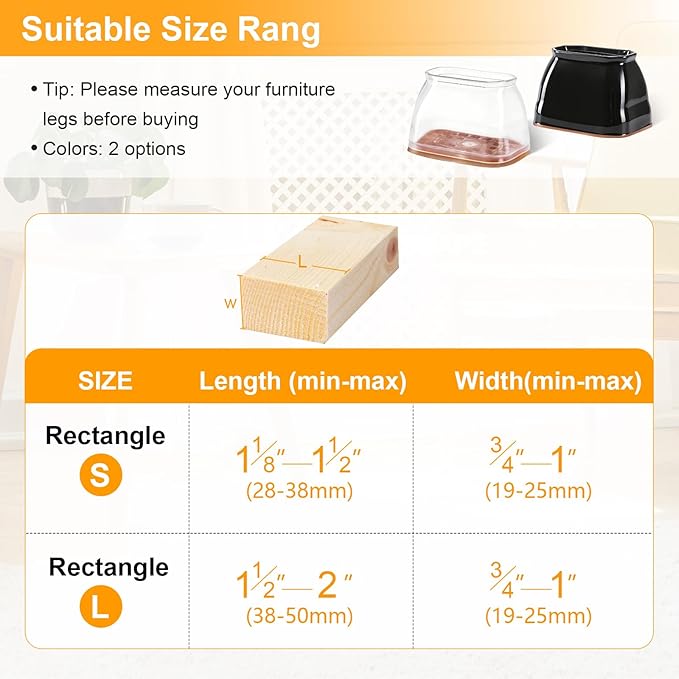 CHUNZEXI 16 Pack Rectangle Chair Leg Floor Protectors for Hardwood Floors, Silicone Felt Covers Pads Caps, Protect Wood Furniture Feet Floors Noise Reduce and Scratch (Rectangle Small & Clear)