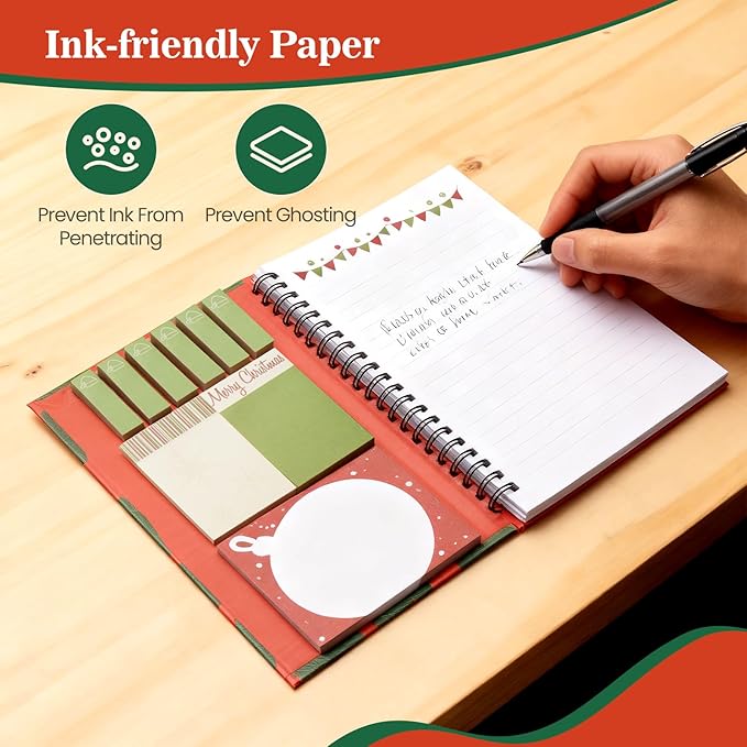 A5 Christmas Sticky Notebook,9 pads of decorated sticky notes and a handy notebook,Christmas Note Pads Teacher Appreciation Gift XMS Gift Writing Memo Pads School Office Supplies and Daily Life Organization (Ginger)