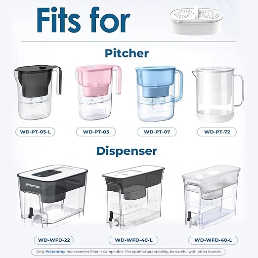 [Original] Waterdrop PF-01A Water Filter Replacement for Waterdrop Pitcher and Dispenser Filtration System, NSF Certified, Reduces Lead, PFAS, PFOA/PFOS, Last Up to 200 Gallons, 3 Pack