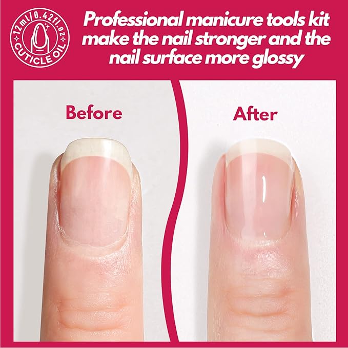 FANDAMEI Nail Files and Buffers, Nail Care Kit with Cuticle Nipper, Pusher, Peeler. Nail File, Nail Buffer Block. Cuticle Oil Pomegranate for Cuticle Remover