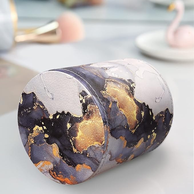 WAVEYU Marble Pen Holder for Desk, Pencil Organizer Office Decor, Makeup Brush Holder Large Pu Leather Multi-Functional Organizer Cup for Office, Classroom, Home, Gold Marble