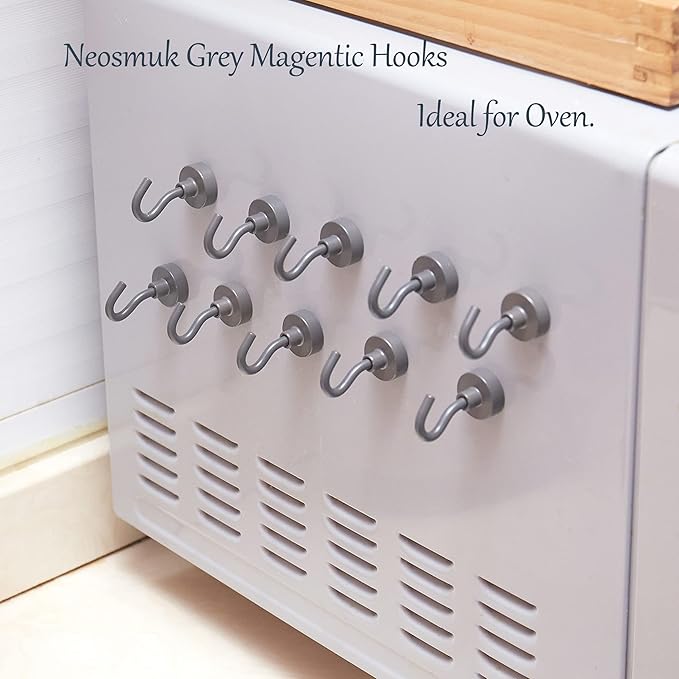 Neosmuk Magnetic Hooks, Cruise Ship Essentials, 30lb+ Heavy Duty Magnetic Hooks for Cruise Cabins, Refrigerator, Grill, Hanging, and Travel | Extra Strong Must-Haves Magnet Hook,Grey,5 Pack