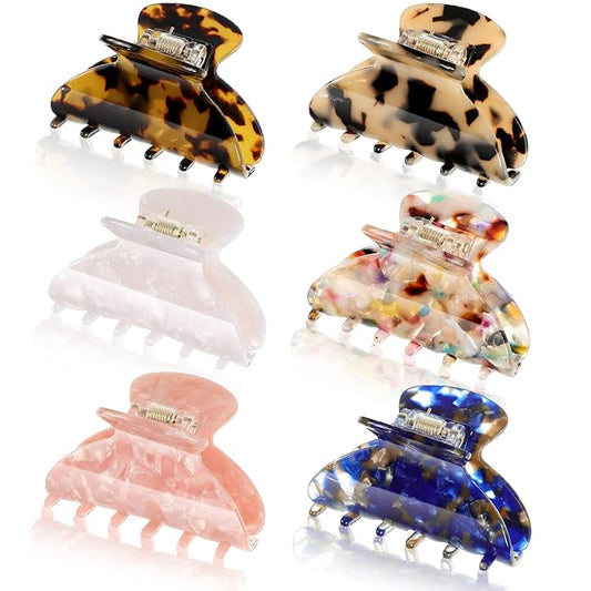 WILLBOND 6 Pieces Medium Hair Claw Clips for Thin Hair 2.6 Inch Tortoise Shell Clip Banana Jaw Hairpin French Style Barrettes Head Accessories for Women Girls(Stylish Patterns)