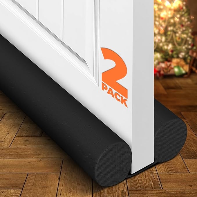 Holikme Door Draft Stopper 2 Pack×36 inch Door Sweep Weather Stripping Noise Blocker Window Breeze Blocker Adjustable Door Sweeps, Black