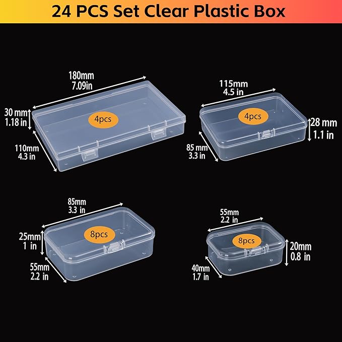 Plastic Case Bead Organizer Box 24 pcs Small Clear Plastic Storage Containers Craft Storage Box with Hinged Lid and Labels Mini Boxes for Jewelry Diamonds Small Items Craft Projects