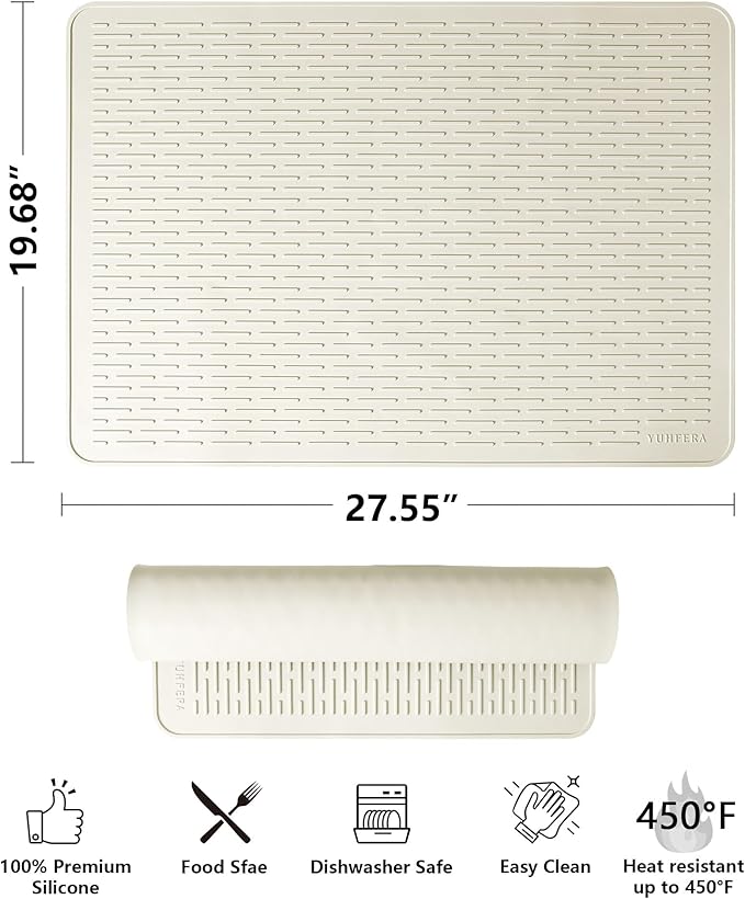 YUHFERA Stove Top Cover for Electric Stove - Silicone Stove Mat for Glass Top, Glass Cooktop Protector, XL Dish Drying Mats for Kitchen,Oven Covers for Electric Stove (Beige,28 x 20)