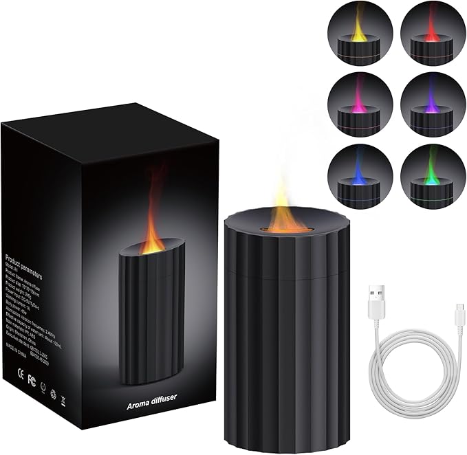Rican Car Diffuser, Black Car Humidifier,Flame Diffuser for Essential Oils - Mini Portable Humidifier Cool Mist,100ml Colorful Air Aroma Diffuser,Aromatherapy Diffuser for Home Office