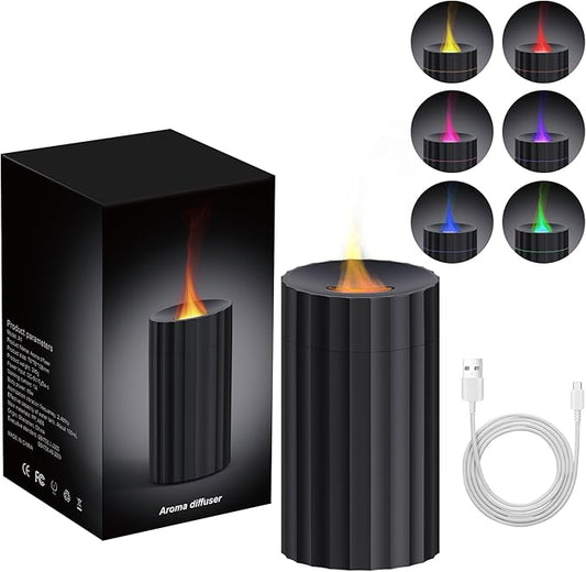 Rican Car Diffuser, Black Car Humidifier,Flame Diffuser for Essential Oils - Mini Portable Humidifier Cool Mist,100ml Colorful Air Aroma Diffuser,Aromatherapy Diffuser for Home Office