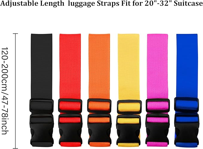 2 Pack Suitcase Straps, Bright Color Adjustable Luggage Belts, TSA Approved (Orange)