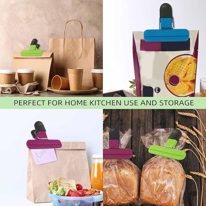 6 Pack Chip Bag Chips Food Clips with Heavy Duty Tight Seal Grip Plastic Bags Clips for Food Storage Assorted Colors Food Bag Clips Snack Clips Small Sizes Kitchen Clip for Coffee Snacks (3 Colors)
