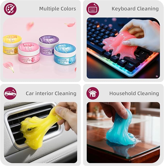 ColorCoral 4 Pack Car Cleaning Gel Reusable Auto Slime Cleaner Dust Cleansing Gels,Vehicle Interior Cleaning Care Putty,Keyboard Cleaner Goop for Car Vent, Corners, Crevices,Office Desktops Debris
