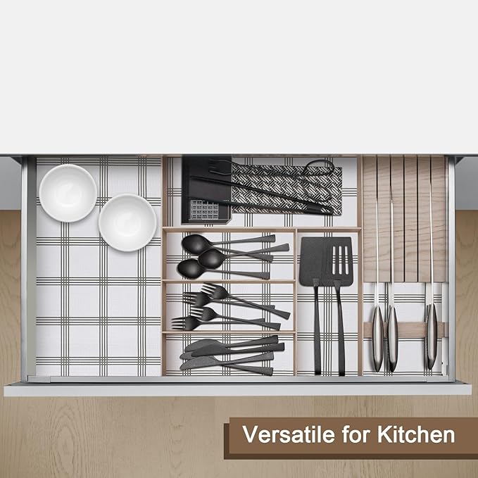 OcePor Non-Adhesive Drawer and Shelf Liner 24IN x 30FT，Non Slip Cabinet and Cupboard Liner, Kitchen Cabinet Liners for Shelves, Waterproof Drawer Shelf Liners for Cabinets/Bathroom Cupboard, Stripe