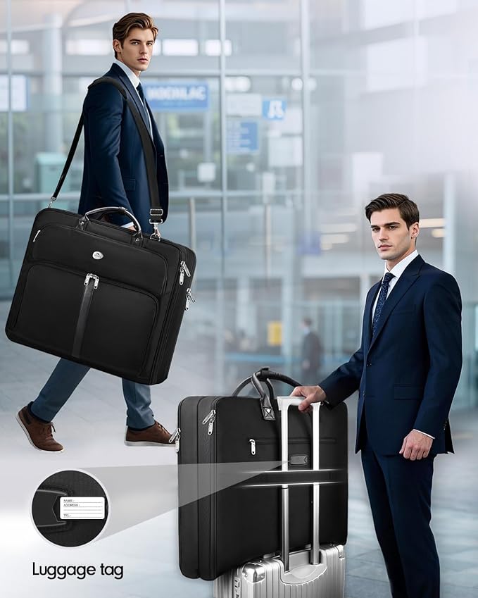 MATEIN Men's Garment Bags for Travel, Large Travel Suit Bag Up to 7 Suits with Strap, Wrinkle-Free Carry-On Garment Bags for Hanging Clothes, Business Suitcase Luggage Bag Fits 17.3 Inch Laptop, Black