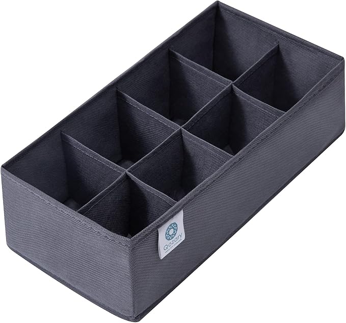 Qozary 3 Pack Sock Underwear Drawer Organizer Dividers, Non-Woven Fabric Collapsible Cabinet Closet Storage Boxes for Clothes, Socks, Lingerie, Underwear, Tie, Belt, Baby, Bedroom (Gray, 8 Cells)