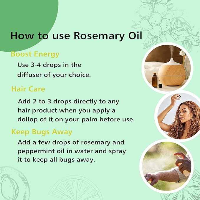 Rosemary Essential Oil - Pure Organic Rosemary Oil for Hair Growth, Skin, Massage, DIY Candles & Soap - 10mL