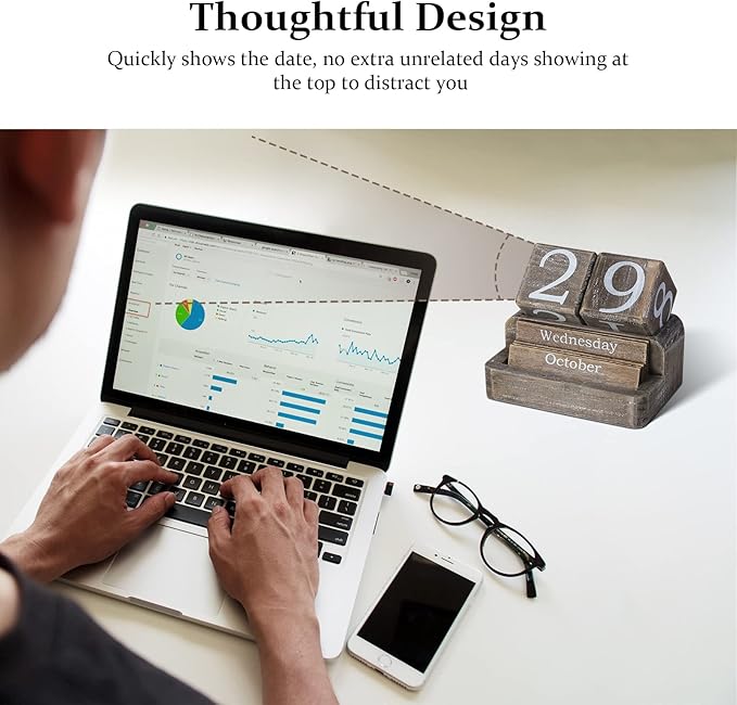 Wooden Block Calendar for Desk, Daily Desktop Perpetual Desk Calendar, Farmhouse Desk Accessories for Home Office Decor, Reusable Yearly, ‎‎Vintage Grey