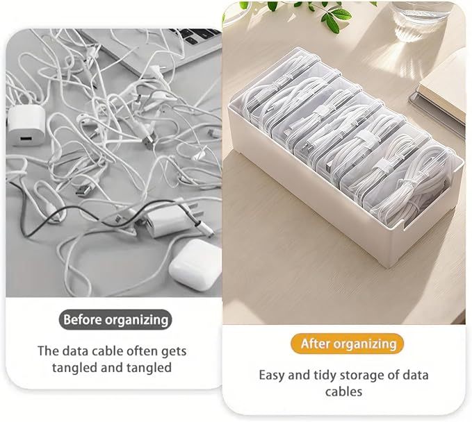 RayHenry 2 PCS Cable Organizer Box with 7 Clear Switch Case, Desktop Charger Cord Storage Organizer Box for Home Office Desk Accessories Wire Organization Stationery Supplies (white)