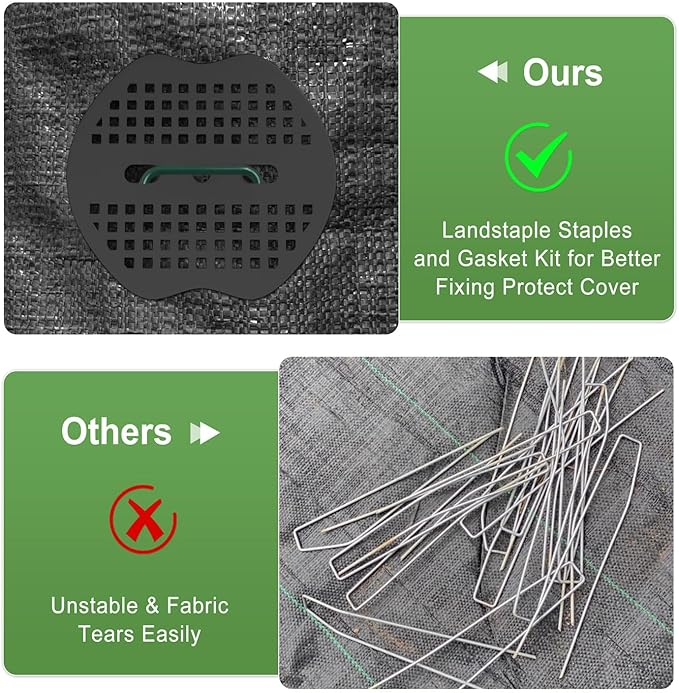 FOTMISHU Landscape Staples 6Inch 250pcs Garden Stakes + 250pcs Gasket, Lawn Pins with Spray Coating Craft,11Gauge Anti-Rust Ground Yard Spikes Anchoring for Outdoor Tents Irrigation Hoses (Green)