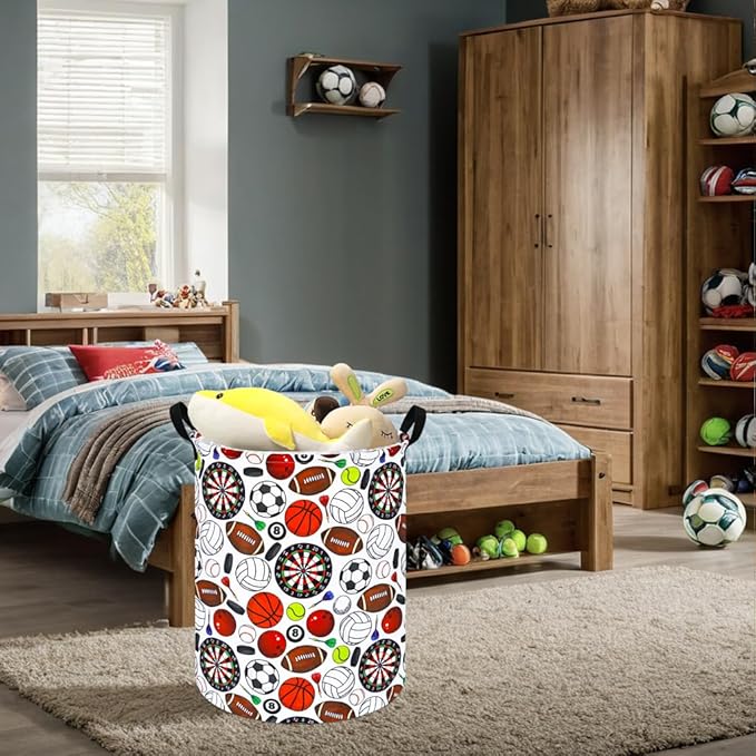 Basketball Pattern Baby Storage Basket Kids Hamper,Waterproof Nursery Bins Organizer Toy Box Laundry Basket Large Canvas for Home/Dorm/Office/Closet/Shelf/Boys Room Decorations