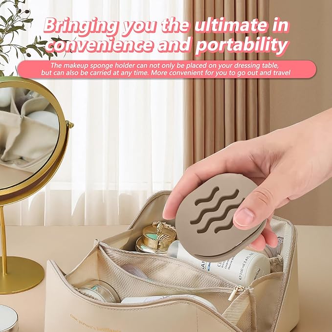 2PCS TIKIUKI Makeup Sponge Holder Beauty Blender Bolder Makeup Sponge Case Breathable Make Up Sponge Case Essentials Suitable for Business or Travel（Khaki+Gery）