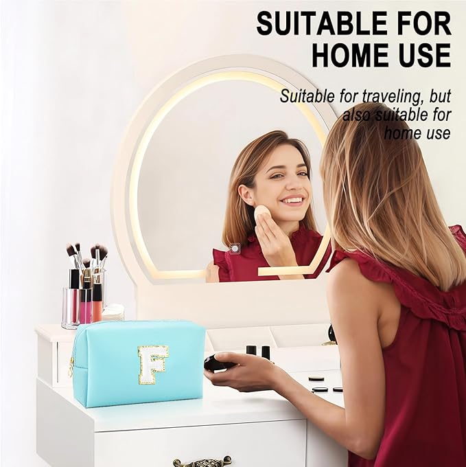 Gifts for Girls Initial Makeup Bag Personalized Cosmetic Bag with Zipper Cute Travel Toiletry Bag Waterproof PU Preppy Makeup Pouch Birthday Gift for Teen Girls Women(Blue F)