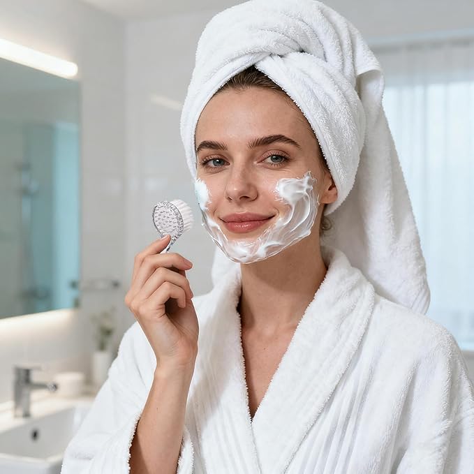 3 Pcs Facial Cleansing Brush, Manual Face Brushes for Cleansing and Exfoliating, Face Scrubber to Massage, Deep Pore Exfoliation, Makeup Remove and Skin Care with Soft Bristles, Clear