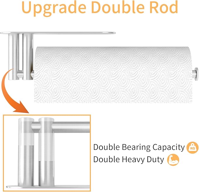 Paper Towel Holder Under Cabinet, 13Inch Self-Adhesive or Wall Paper Towel Holder for Kitchen, Bathroom, RV, Brushed Nickel