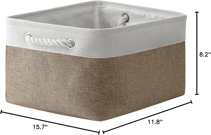 TheWarmHome Storage Basket for Organizing- 15.7x11.8x8.2 inch 1 Pack Fabric Storage Cubes for Shelves Organizer Book Gift Laundry Box Cloth Toy (Whiet & Khaki)