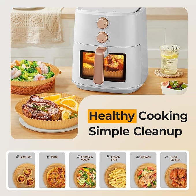 Air Fryer Liners for Ninja, 205 PCS Heavy-Duty Disposable Air Fryer Liners, 8" Round Airfryer Paper Liners for 5-8 QT Basket, Oil-Proof & Non-Stick Parchment Paper for Baking, Microwave, Oven, Pans