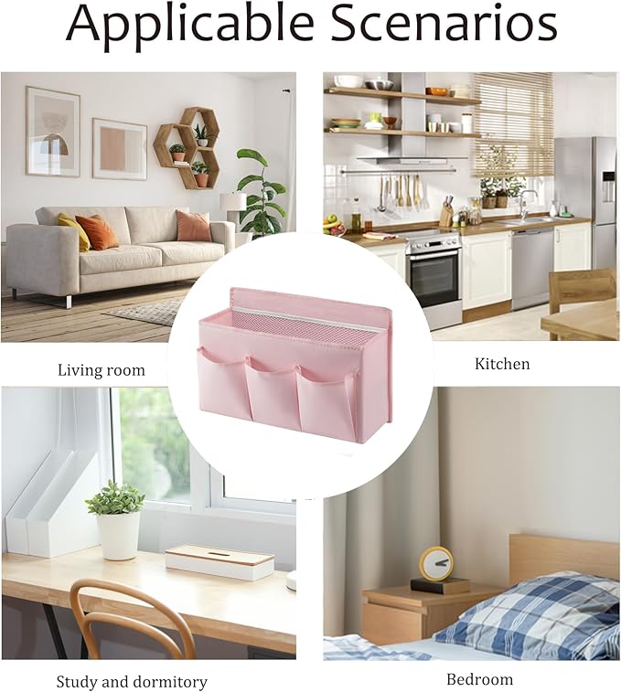 2-Pack Hanging Storage Baskets - Wall Organizer with 3 Pockets for Home/Dorm/Closet/Door, Multi-Purpose Space Saver for Office/Bathroom/Nursery - Foldable Fabric Organizer (Pink)