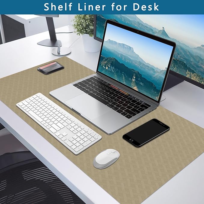 HooTown Kitchen Shelf Liner Drawer Liners, 23.6"W x 196.8"L Non-Adhesive Cabinet Cupboard Liners Refrigerator Waterproof Fridge Mat with Durable Kitchen Cabinet Mat for Drawers, Shelves, Pantry, Khaki