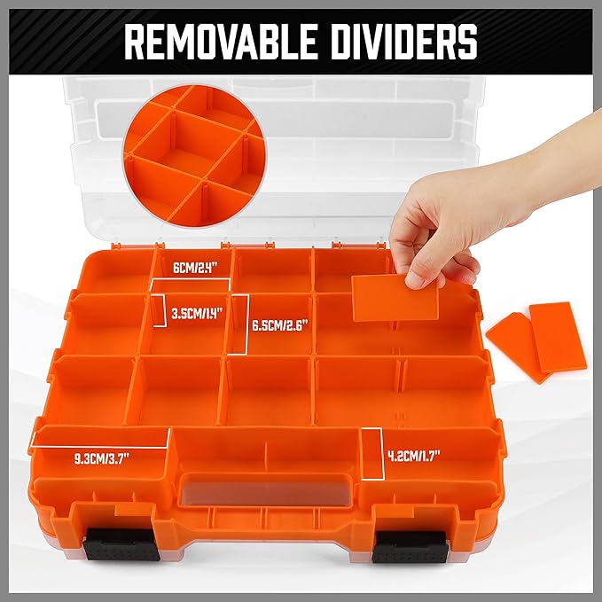 HORUSDY 2-Pack Double Side Parts Organizers, 34-Compartments Tool Box with Removable Dividers, Small Hardware Storage Case for Screws, Bolts, Nuts, Nails, DIY, Crafts, Fishing Gear & Small Parts
