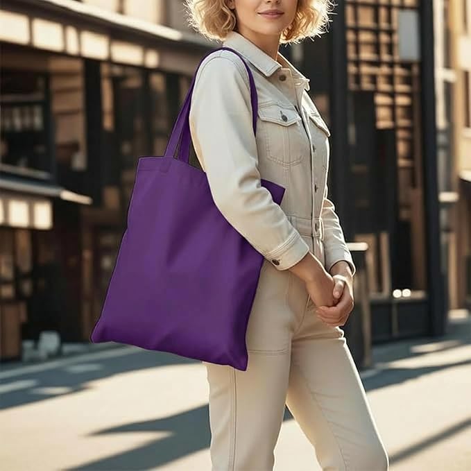 1 Pack Available Premium Canvas Reusable Tote Gift Bags,Made of Natural Canvas with Handle,Work,DIY,Shopping(Deep Purple)