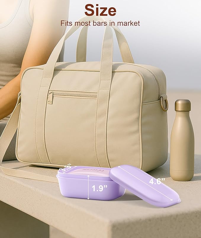 Quatish Leakproof Soap Dish with Lid & Draining Layer, Shatterproof Travel Bar Soap Holder Case Container, Portable Travel Size Toiletries Essentials for Camping, Gym, Bathroom, Purple