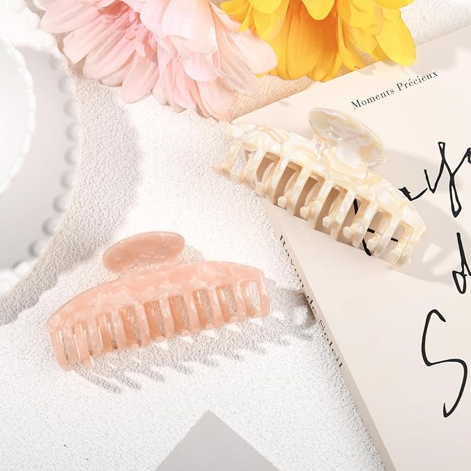 2 Pack Hair Claw Clips Women Large Tortoise Hair Clip French Design Barrettes Celluloid Leopard Print Accessories Jaw Clips for Thick Hair