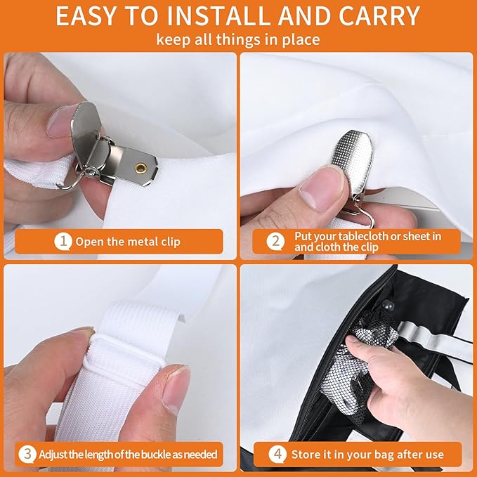 Table Cloth Holder Clips Hidden Straps 5 Pack, Adjustable Elasticity Picnic Tablecloth Clips, Large Clamps for Thick Tables Bench Cover Indoor Outdoor Party Restaurant Camping RV Essential (white)