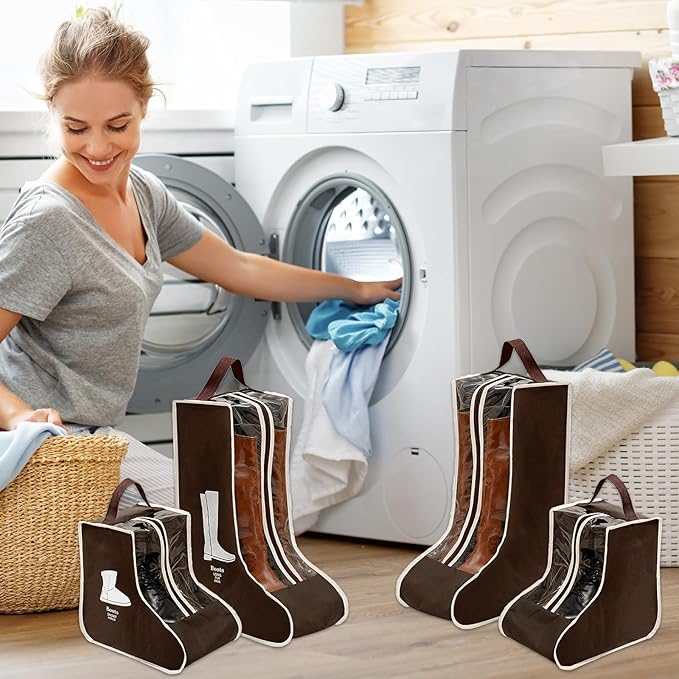 4 Pcs Boot Storage Bag, Portable Waterproof and Dustproof Boot Bags for Cowboy Boots (2*High + 2*Short)