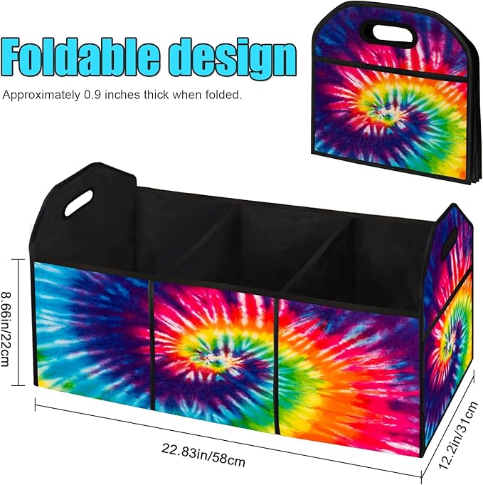 FREZORA Tie-Dye Car Trunk Organizer Storage Box Collapsible Non-Slip Automotive Organizer Vehicle Organization