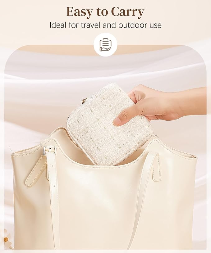 Women Travel Jewelry Case: Soft Bag with 5 Pouches for Ring Earring Necklace - Christmas and Birthday Gifts Choice (White)