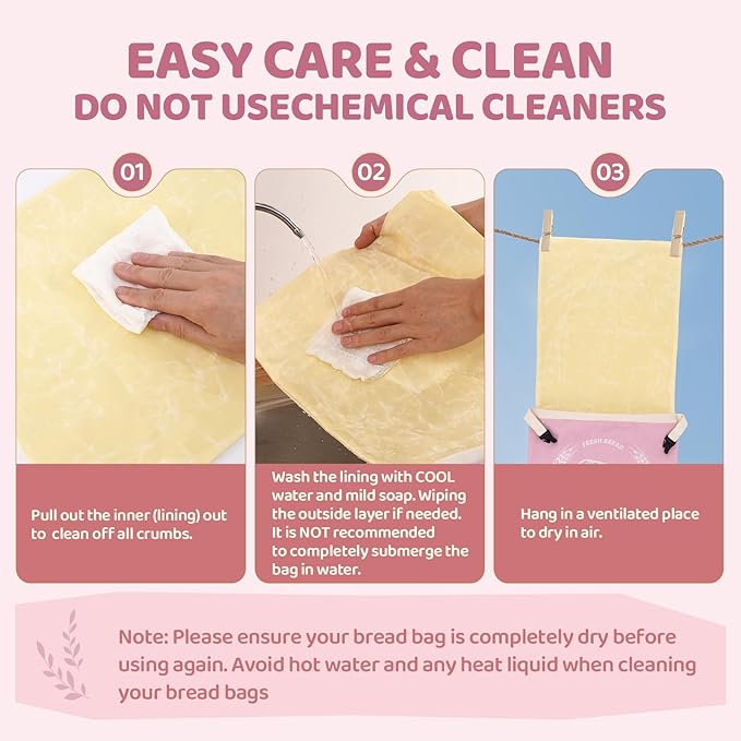 2 Pack Beeswax Bread Bags with Zipper, XL(13x17in) Sourdough Bread Storage for Homemade, Freezer Storage Bag to Keep Fresh, Cotton Beeswax Container, Baguette Bag with Liner, Kitchen Baking (Pink)
