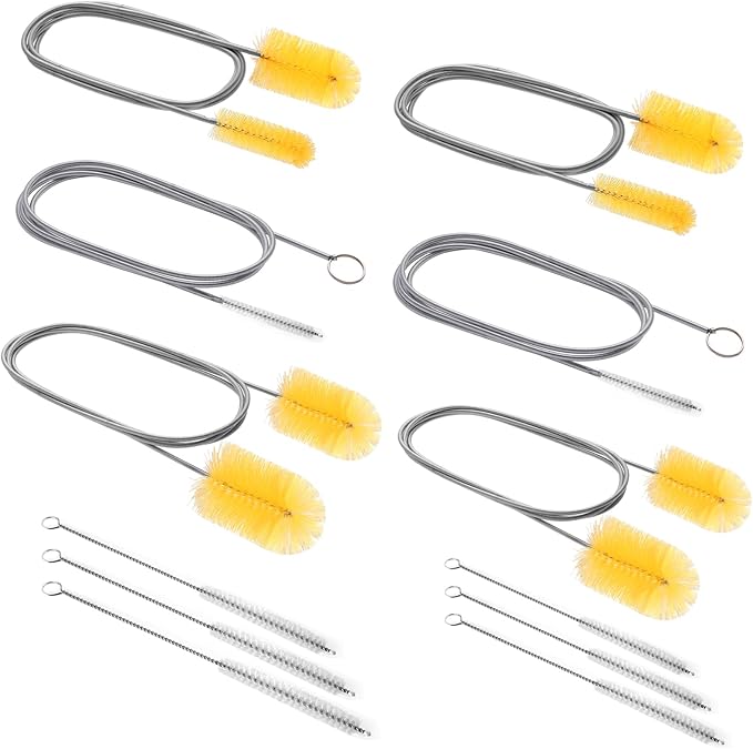 12pcs Flexible Drain Brush 78 Inch Pipe Cleaning Brush 63 Inch Drain Cleaner Brush 59 Inch Hose Brush and 3 Pcs 9 Inch Straw Cleaner Brush for Straws Kitchen Sink Plumbing Shower Drain Tube (Yellow)