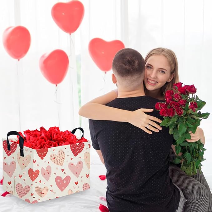 Rectangular Pink Valentine's Day Gift Basket,nursery basket,Pink girls gift baskets,kids toy storage Bin, Love Heart Room Decor for Home,Shelf Baskets(Shaped lines Heart)