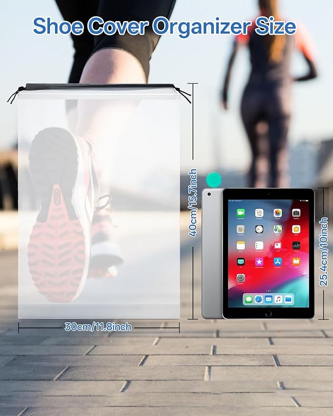 Teskyer Transparent Shoe Bags for Travel, 15.7" x 11.8" Waterproof Portable Travel Shoe Storage Bags for Packing - Travel Essentials for Men & Women, 6 PCS