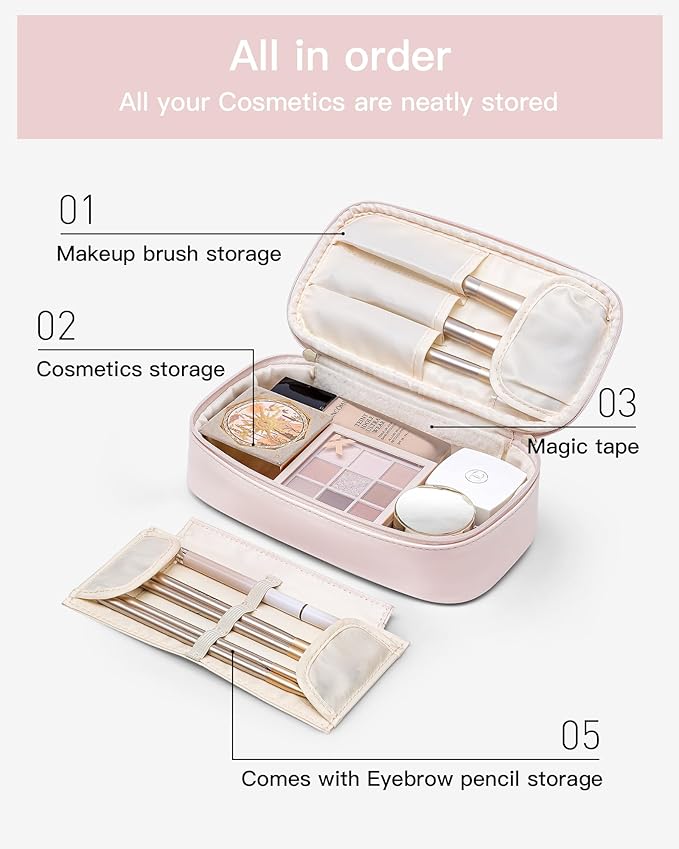 Vlando Makeup Travel Bag,Small Makeup Pouch for Small Items Travel Essentials Mini Toiletries-Apricot White