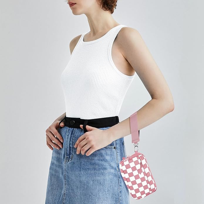 Checkered WristleWallets for Women, RFID Wallet Crossbody with 4 Zippers, Credit Card Holder Cell Phone Organizer