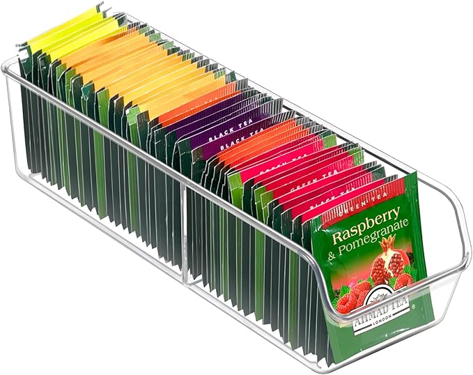 Tea Bag Organizer, Tea Bag Holder Box Storage Bin, Clear Tea Packet Plastic Drawer, Sugar Packet, Coffee, Condiment, Spice Bag Holder for Kitchen Cabinet, Countertop, Fridge