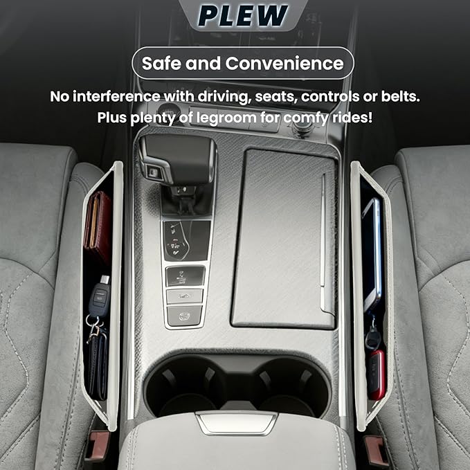 PLEW 2-Packs Car Seat Gap Filler, Premium Leather Console Organizer Universal Fit for Car SUV Truck Multi-Purpose Essentials Organizer - Anti-Drop Auto Interior Accessories (Macchiato Beige